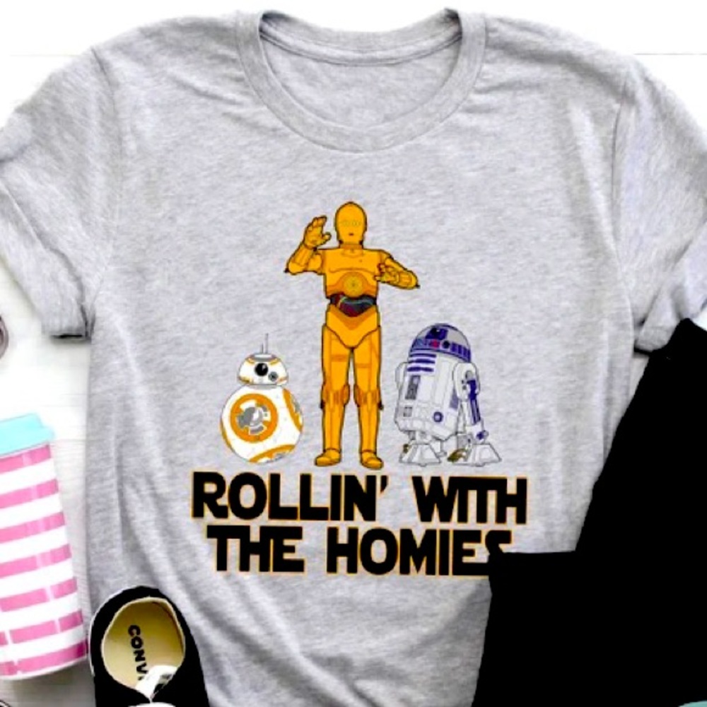 Disney Star Wars Tee Shirt Unisex 2XL Rollin With The Homies R2D2 CP30 BB8